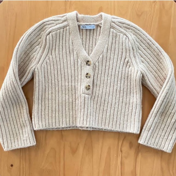 Beige Knit Button Sweater - Picture 2 of 5